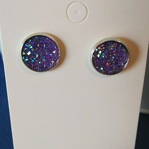 Handmade Sliver and purple stud earrings